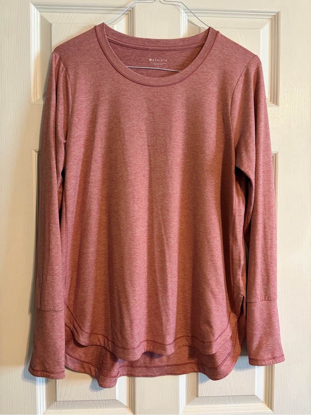 Athleta Uptempo Long Sleeve Shirt Womens Large L Heathered Pink Thumbholes